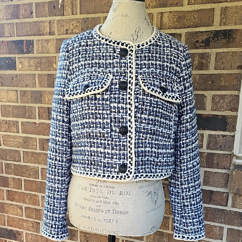 NWT Christian Lacroix blue tweed cropped jacket